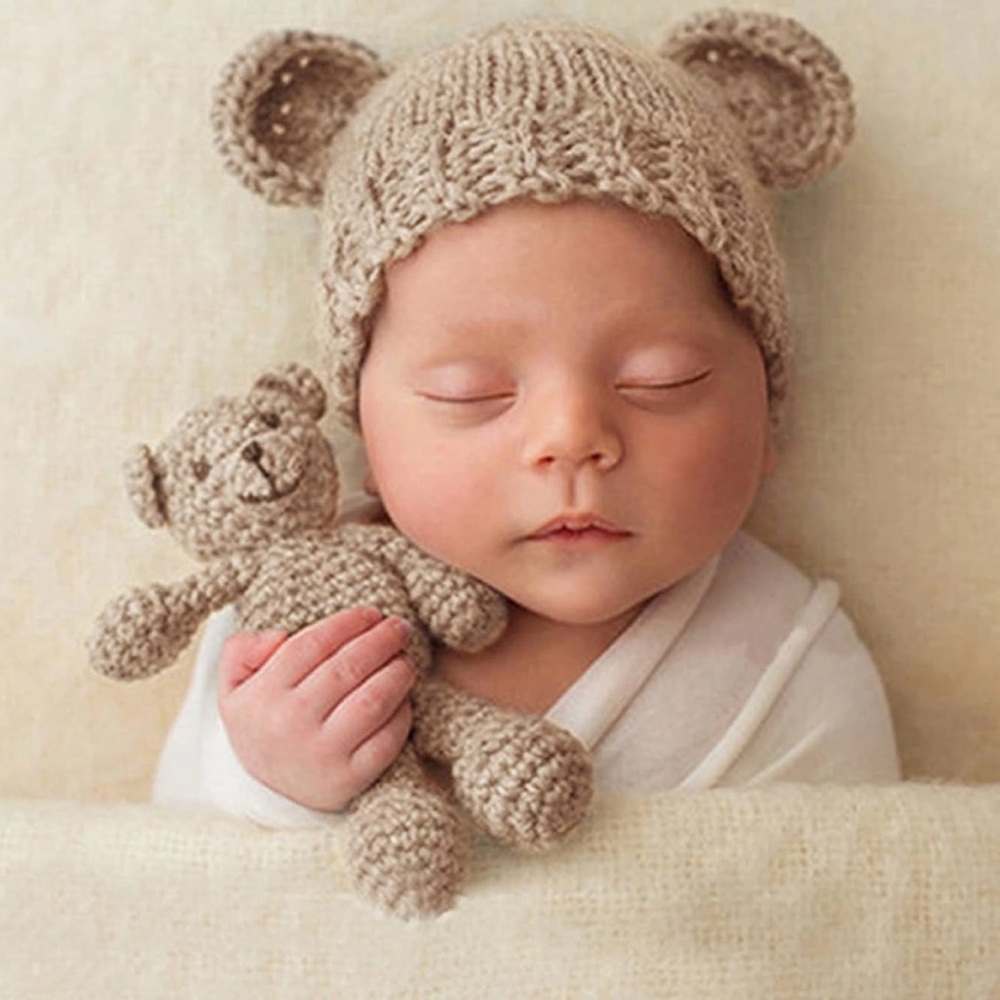 Adorable Knit Bear Hat and Toy Set